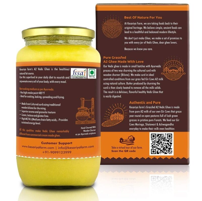 Vedic Ghee Premium A2 Gir Cow Cultured Desi Ghee from Kesariya Farm | Vedic Bilona Two Way Churned | Indian Gir Cow Ghee, Pure A2 Ghee, Natural & Healthy, Non-GMO | Lab Certified (1L) - Image 9