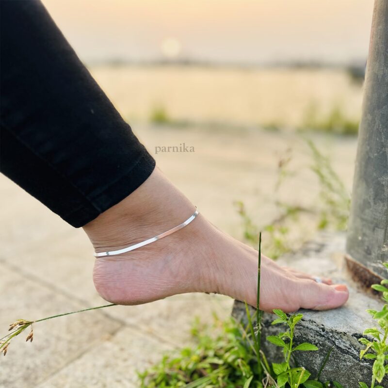 Parnika MJ 925 Beautiful Silver Payal Anklets In Pure 92.5 Sterling Silver For Women & Girls | With Certificate Of Authenticity | Pure Chandi Payal | Gift For Her |(Flat Snake - Pair) - Image 7