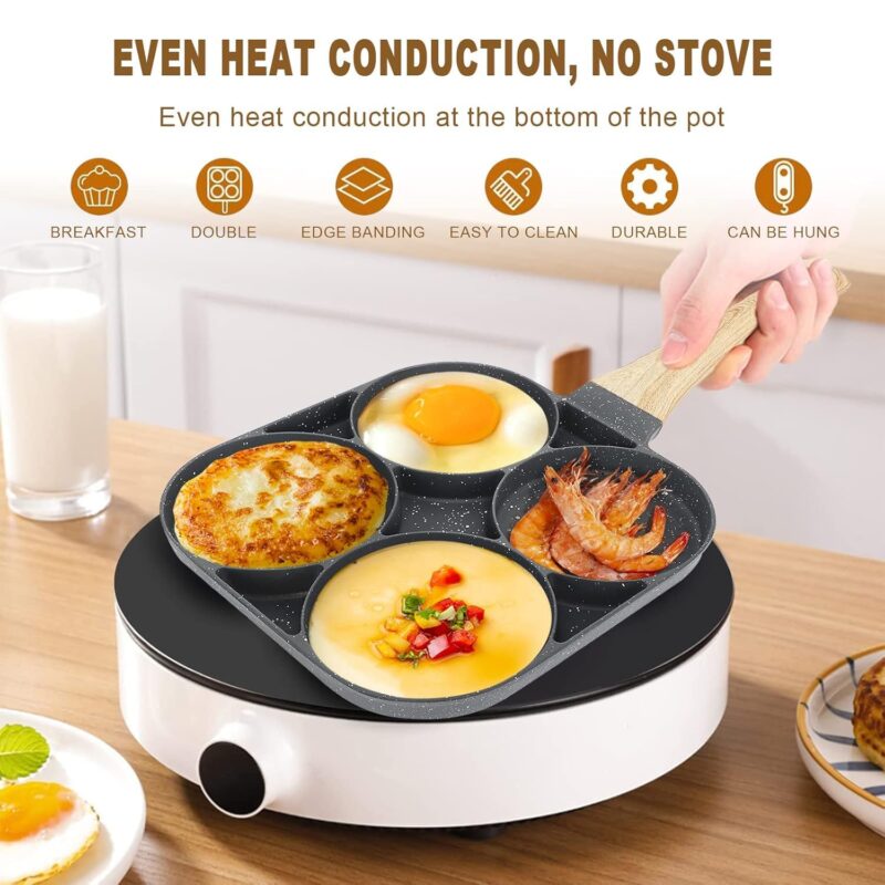 SILENCIO Egg Frying Pan Nonstick Pancake Pans 4-Cups cookware Pancake, Omelette Pan, Idli Non stic plat Harmless with Handle for Electric Stove for Kitchen for Induction Cooker - Image 5