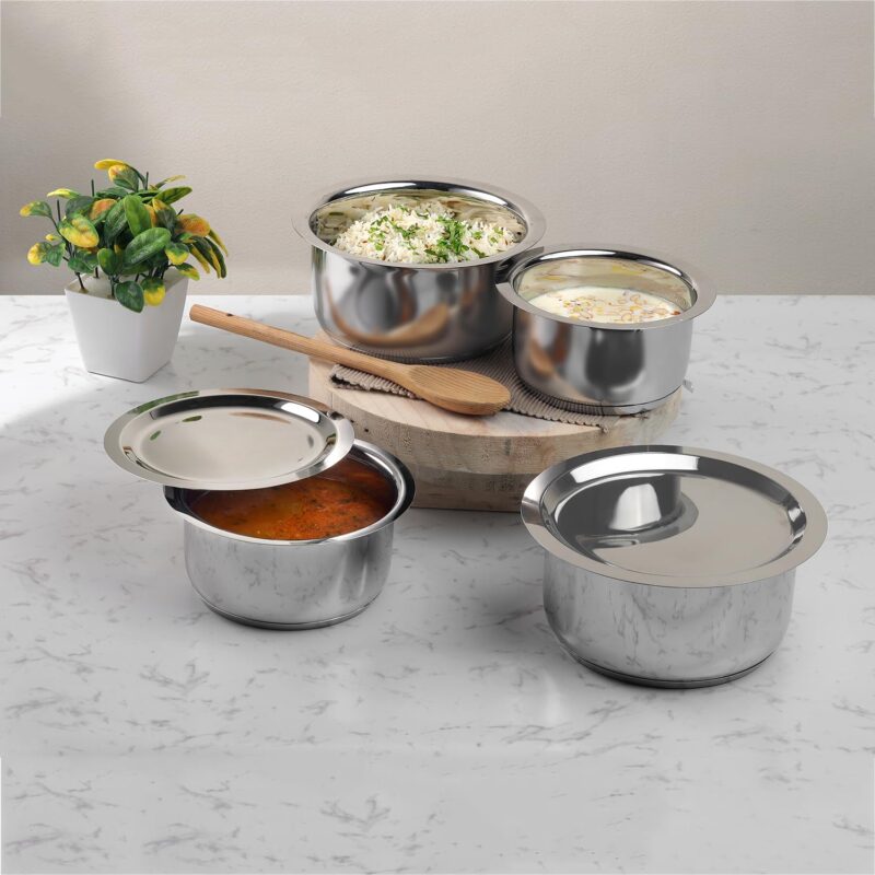 Vinod Stainless Steel 3 pc Tope Set with Capacity of 1.4 litres, 1.8 litres & 2.2 litres with Stainless Steel Lids (Gas Stove and Induction Friendly) - Silver, 24 Months Warranty - Image 4