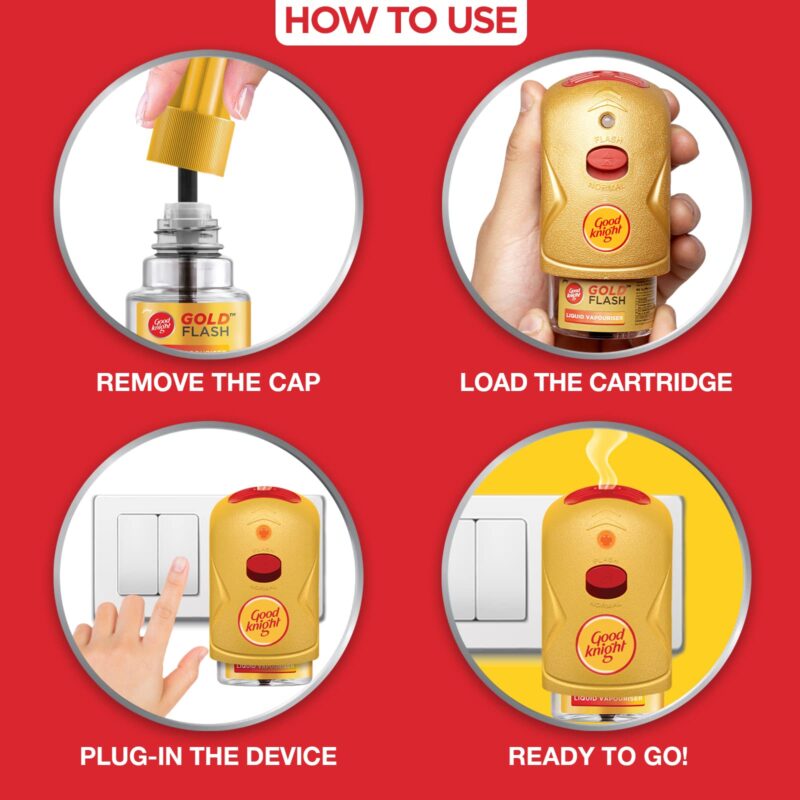 Good knight Gold Flash Liquid Vapourizer | Mosquito Repellent Combo Pack | Machine + Pack of 2 Refills (45ml Each) - Image 3
