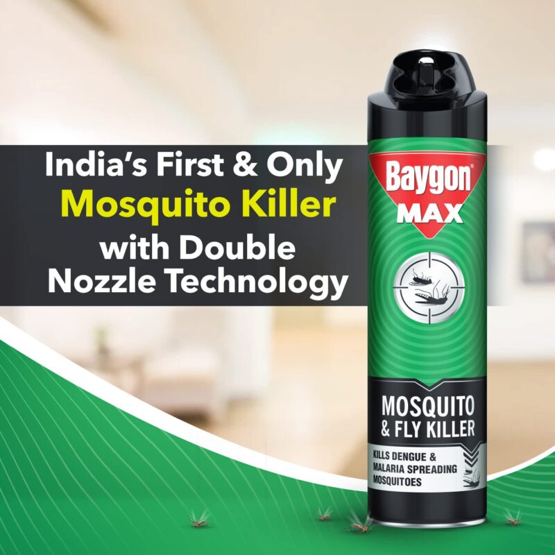 Baygon Max Mosquito and Fly Killer Spray, 625ml | Instant Mosquito Killer | Kills Dengue & Malaria Spreading Mosquitoes | With Double Nozzle Technology for 30% Wider Coverage - Image 8