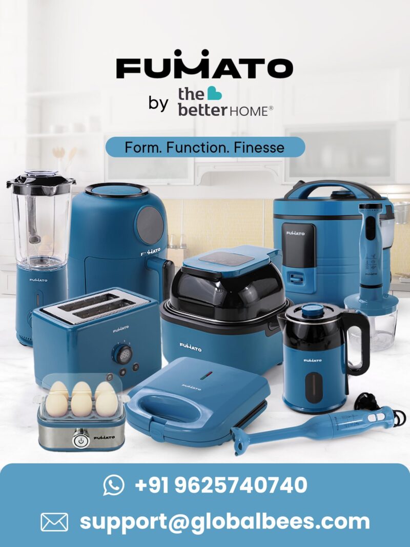 FUMATO 800W Nutri Blender- 3 Jars, 2 Stainless Steel Blades, 100% Pure Copper Motor, 2200 RPM, 2 Speed Modes, Pulse Function & 1 Year Warranty | Smoothie, Juices, Shakes, Purees & Grind Spices- Blue - Image 2