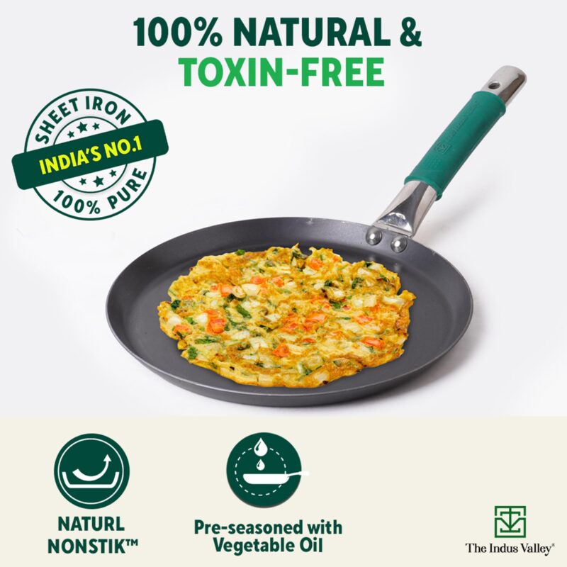The Indus Valley Pure Iron Flat Tawa With Silicone Grip | 26Cm/10.2 Inch, 1Kg | Induction Friendly | 100% Pure & Toxin-Free, No Chemical Coating,Multicolor - Image 7