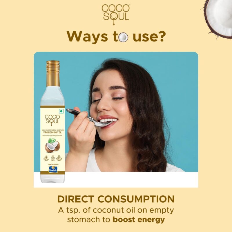 Coco Soul Cold Pressed Unrefined Virgin Coconut Oil | 60% MCT | Multipurpose Usage | Daily Cooking| Keto Friendly | Naturally Cholesterol Free | A1 grade real coconut | From Makers of Parachute 250 ml - Image 7