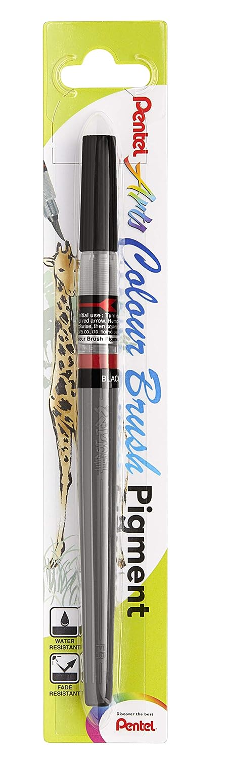 Pentel XGFP-101X Arts Color Brush Pigment - Black Ink, Pack of 1