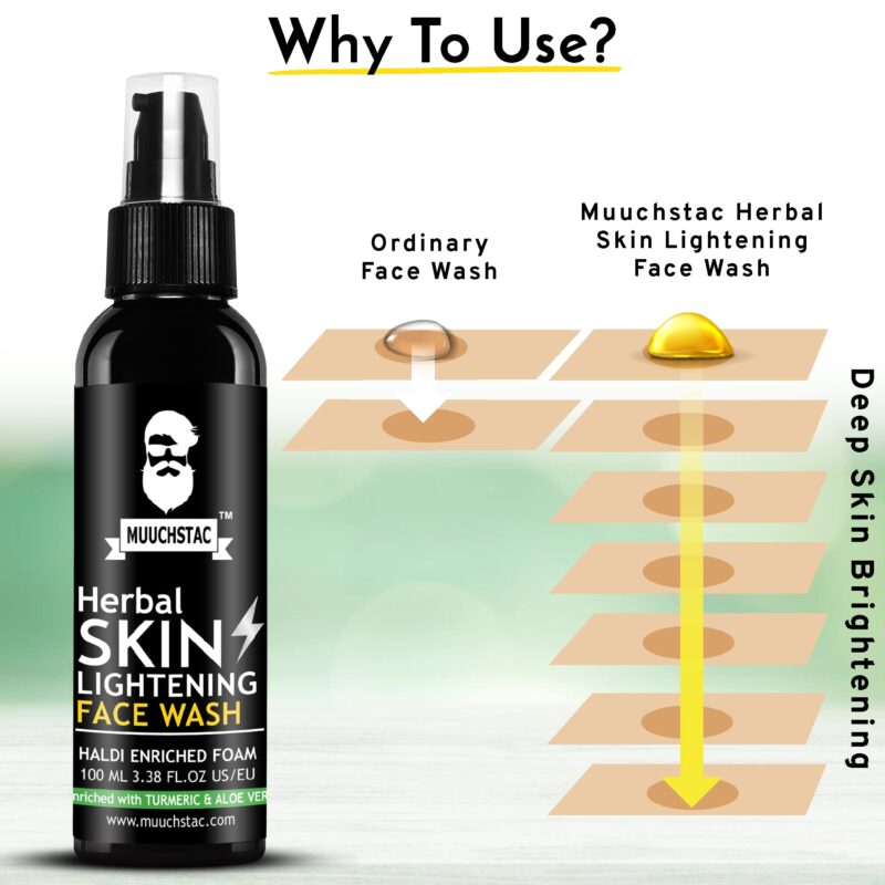 Muuchstac Herbal Skin Lightening Face Wash for Men | Increases Skin Glow & Brightness, Fights Acne, Oil Control, Turmeric-Derived Yellow Foam | 100 ml - Image 5