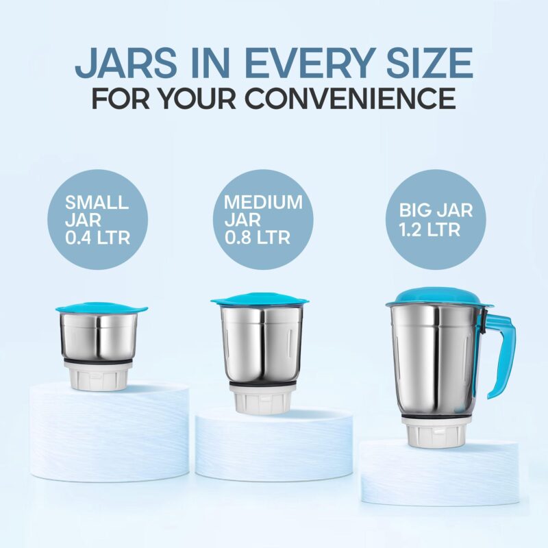 Longway Super-dlx 700 W Mixer Grinder (3 Jars, White & Green) Long Lasting Shock Proof ABS body | Heavy Duty Motor | Nano-grinding technology | 304 Grade Stainless Steel Blade | Noise levels 80-90 DB - Image 3