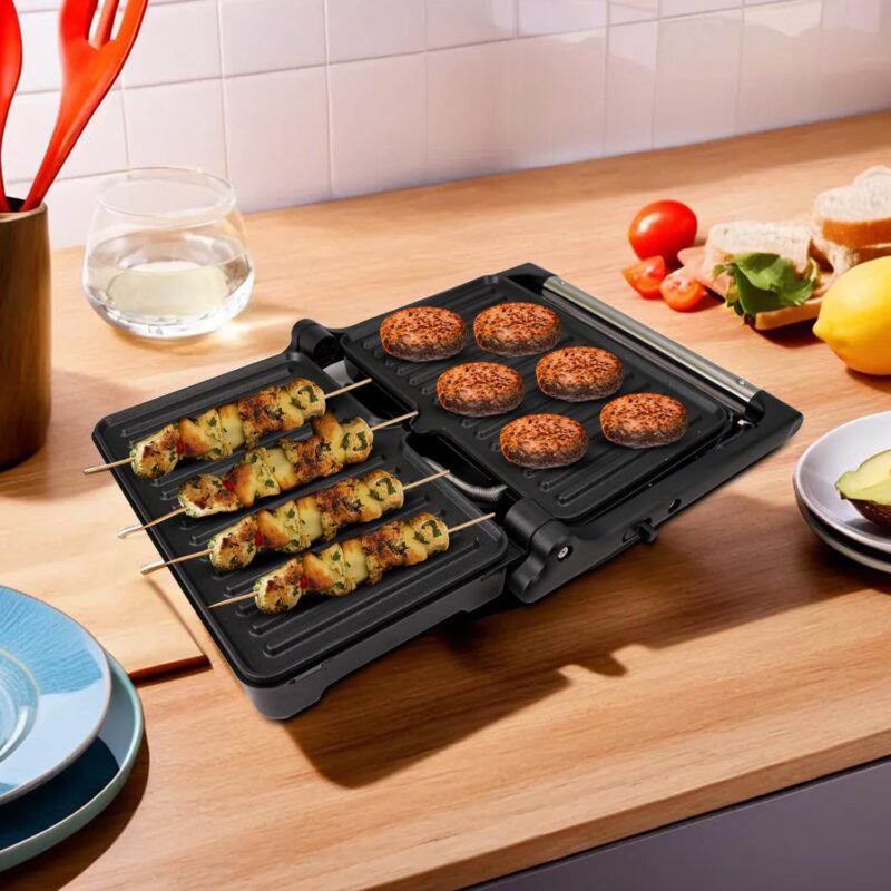 iBELL SM1700G Sandwich Maker with Floating Hinges, 1700Watt, 180 Degree Openable Plates for Grill/Toast, Temperature Control Knob (Black) - Image 4