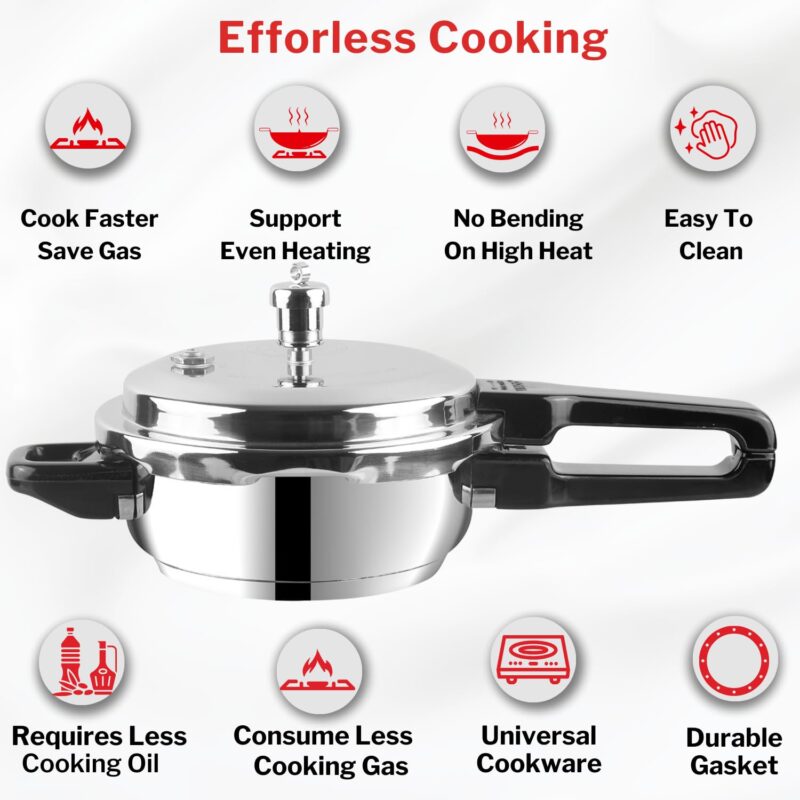 Vinod Stainless Steel Pressure Cooker 2 Litres | Also use as Deep Fry pan | Sandwich Bottom | Induction and Gas Stove Friendly | 2 Years Warranty | ISI and CE certified | Silver - Image 6