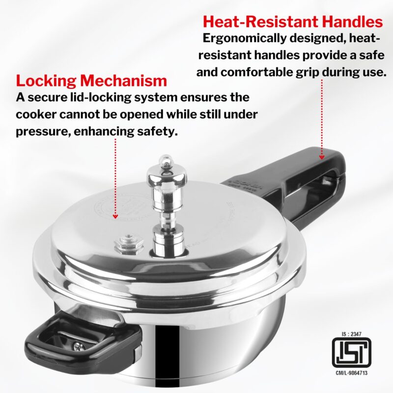 Vinod Stainless Steel Pressure Cooker 2 Litres | Also use as Deep Fry pan | Sandwich Bottom | Induction and Gas Stove Friendly | 2 Years Warranty | ISI and CE certified | Silver - Image 4