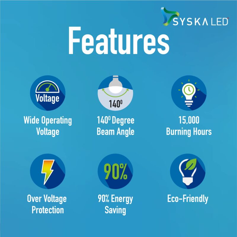 SYSKA Ssk-Srl-9W- Base B22D 9-Watt Led Bulb (Pack Of 6, Cool Day Light) - Image 4