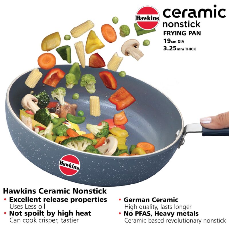 Hawkins Ceramic Nonstick Frying Pan, 19 cm Diameter, Induction Fry Pan with Glass Lid, Granite Omlette Egg Pan, Fish Pan (ICF19G) - Image 7