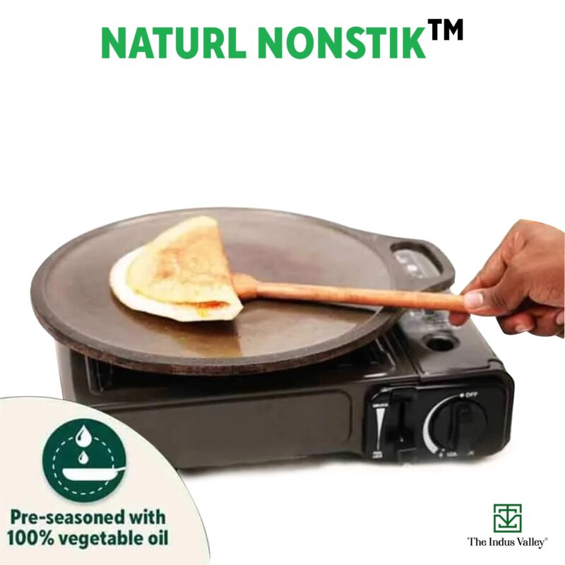 The Indus Valley Super Smooth Cast Iron Tawa for Dosa/Chapathi + Free Spatula | 30.5cm/12 inch, 3kg | Induction Friendly | Naturally Nonstick, Pre-Seasoned Tawa, 100% Pure & Toxin-Free - Image 4