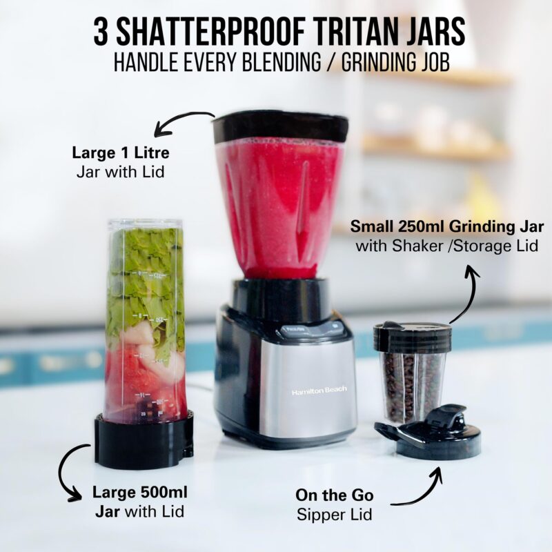 Hamilton Beach Bullet Mixer Grinder,Mixer/Grinder/Blender-Peak Power 650Watts,Blender For Smoothies And Juices/Smoothie Blender,Nutri Blender,Blender For Kitchen,Baby Food Blender,8Pc Set,Black - Image 4