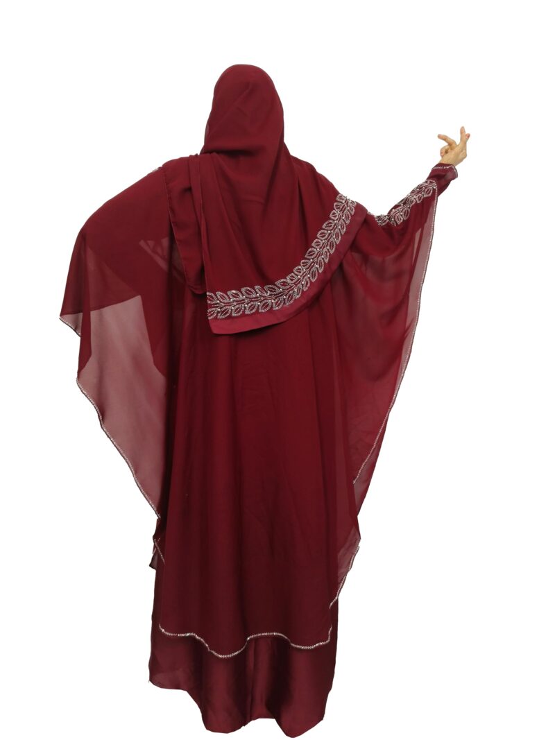 BURAQUE DESIGNER Nida fabric Free Size Muslim Burqa/Abaya & Burkha Dress for Muslim women and Girl's (F01-Maroon Leaf-Burkha) - Image 2