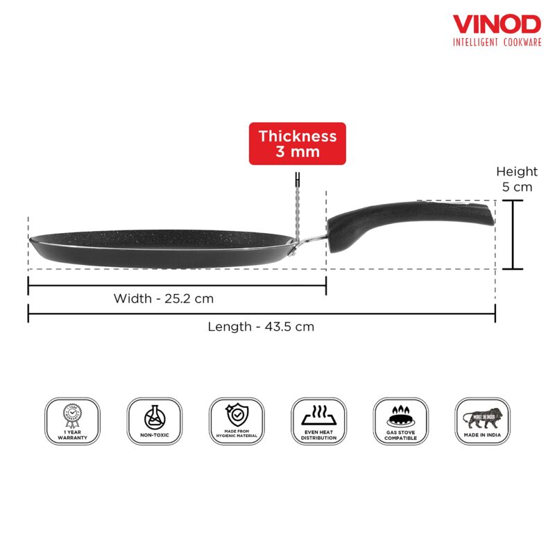 Vinod Cookware Aluminium Zest Marbilo Dosa Tawa, 25cm, Black - Image 4