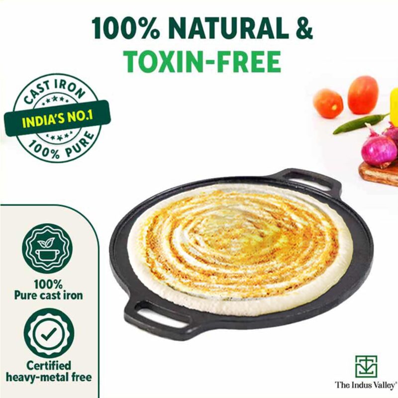 The Indus Valley Pre-Seasoned Cast Iron Cookware Set+ Free Tadka Pan|Tawa (30.5 Cm)+ Kadai (25.4 Cm/2.3L)+ Fry Pan (23 Cm/1.4L)|Kitchen Cooking Combo Pots & Pans Set Of 4Pcs|Naturally Nonstick - Black - Image 6