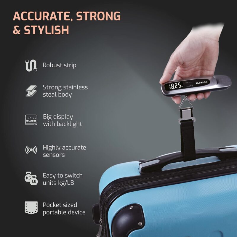 Themisto TH-WS11 Digital Luggage Scale with Target Value Setting (50kg), Silver - Image 9