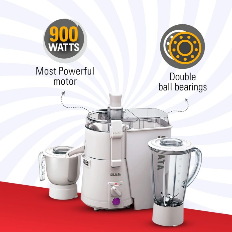 Sujata KI-28012 900-Watt Juicer Mixer Grinder with 2 Jars (White) - Image 7