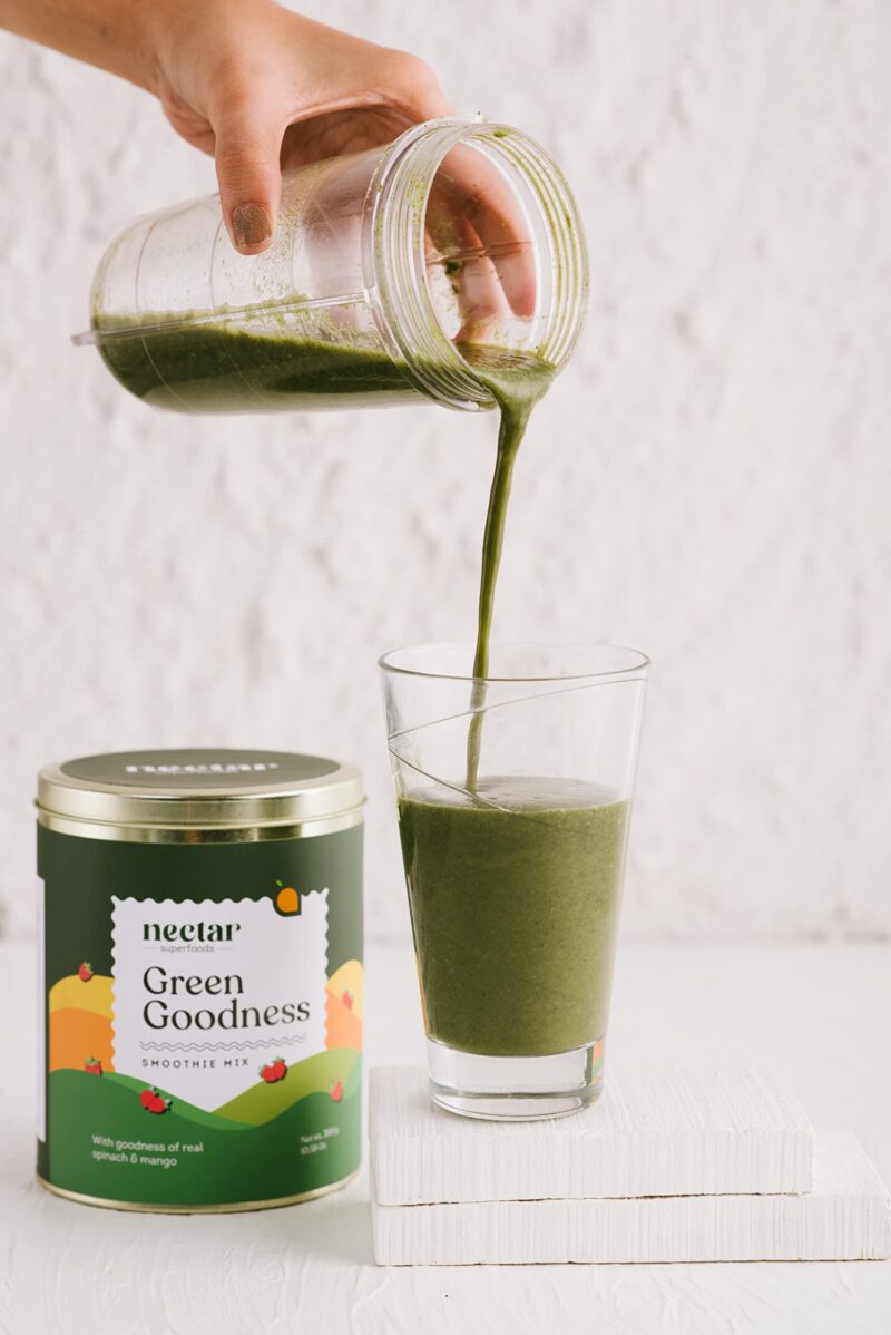 Nectar Superfoods Freeze Dried GREEN GOODNESS Smoothie Mix Powder | 20 Servings | 300 Gram Pack | Mango & Spinach | Healthy Shakes with 100% Natural Fruit- Veggies | No refined Sugar Added | No Preservatives | Vegan | Gluten Free | Convenient & Healthy Sn - Image 6