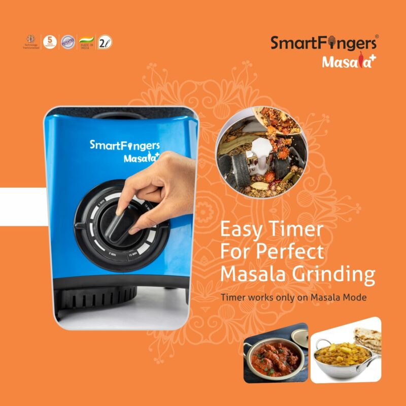 SmartFingers Masala + Table Top Masala Wet Grinder 230V 50hz, 2 Liter, Blue - Image 9