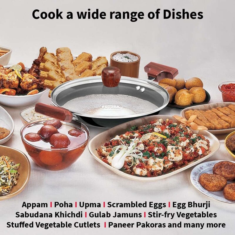 Hawkins FUTURA 0.9 Litre Breakfast Pan with Glass Lid, Nonstick Cookware, Appachatty, Chetty Pan, Appam Patra, Round Bottom Kadai, Black (NBFP09G) - 217 mm - Image 4