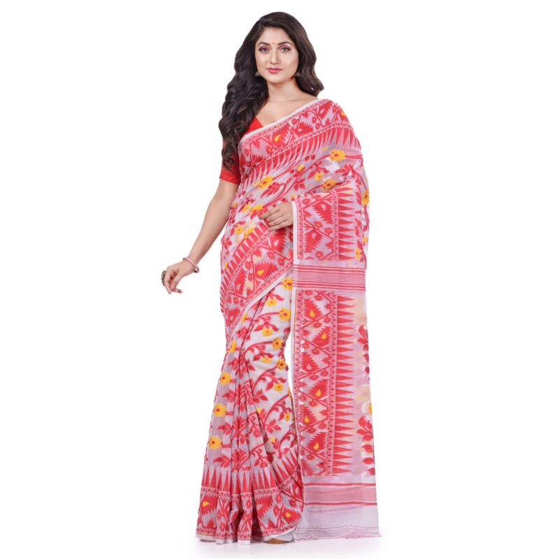 Db Desh Bidesh Women's Jamdani Cotton Saree Without Blouse Piece (Db250722Jamdanisk_Red) - Image 6