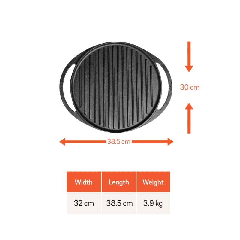 Meyer Pre-Seasoned Cast Iron 2 in 1 Grill and Griddle Pan | Cast Iron Tawa for Dosa | Iron Cookware for Kitchen | Roti Tawa Cast Iron | Cast Iron Grill Pan | Iron Tava Big Size, 30cm, Black - Image 2