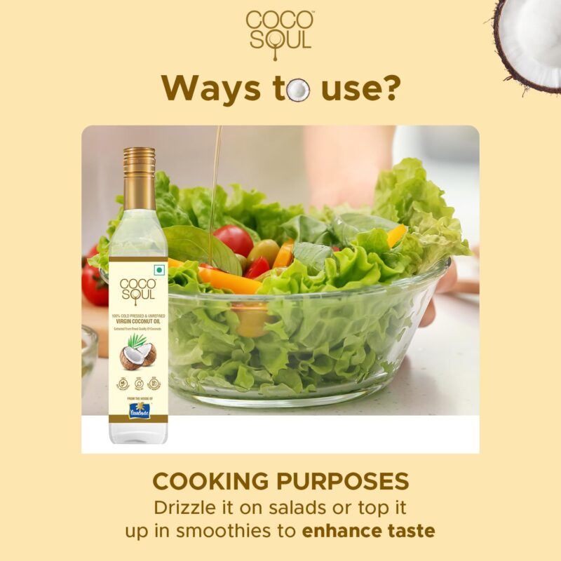 Coco Soul Cold Pressed Unrefined Virgin Coconut Oil | 60% MCT | Multipurpose Usage | Daily Cooking| Keto Friendly | Naturally Cholesterol Free | A1 grade real coconut | From Makers of Parachute 500 ml - Image 5