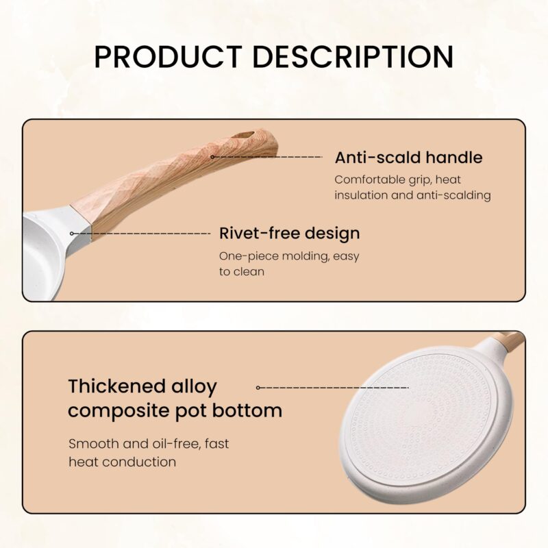 HomeEssentials Maifan Nonstick Tawa – Healthy Nonstick Pan with Wooden Handle/Easy to Clean Cooking Pan for Dosa, Chapati, Pancakes & Omelets/Induction & Gas Stove (White) - Image 7