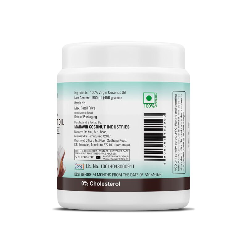 MAX CARE Maxcare Virgin Coconut Oil (Cold Pressed) 500ML Wide Mouth - Image 4