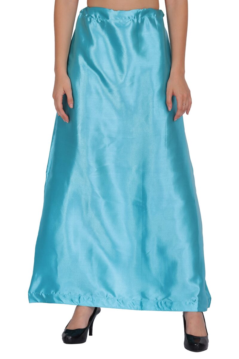 ONLINE GENERATION Women's Satin Blend Petticoat Saree Satin Underskirt Sari Satin Silk Petticoat Skirts for Women Saree Shape Wear Dress for Saree Free Size Sky Blue Color