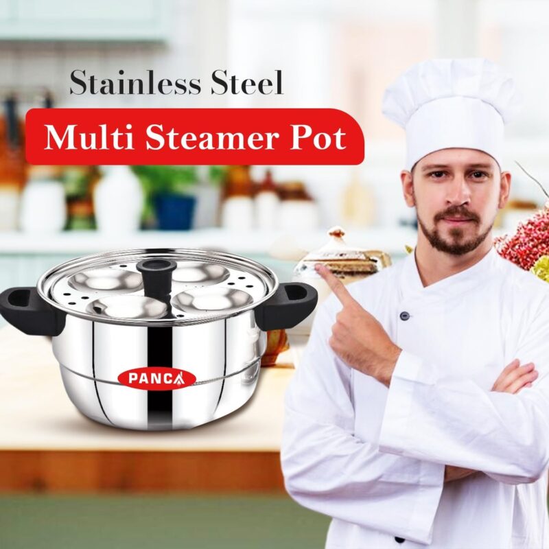 PANCA Idli Maker Stainless Steel Idli Cooker, Idli Steamer, Dhokla Maker and Mini Idli Plate, Idly Pot (Silver, 12 Idli 5 Plate Idli Kadai) - Image 6