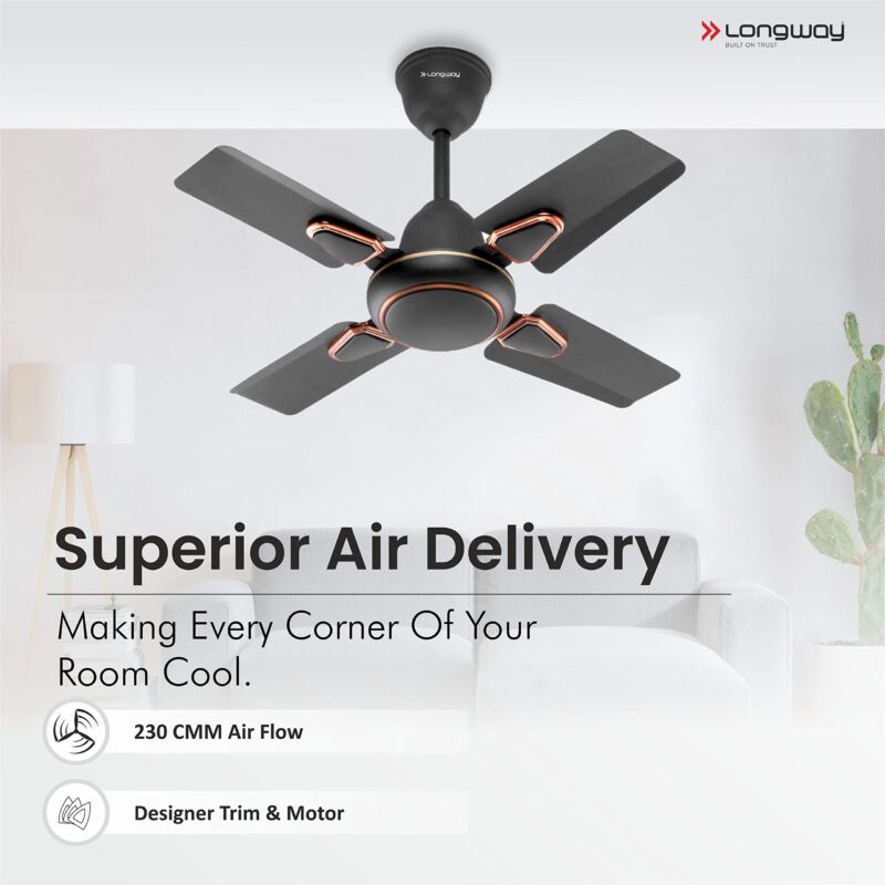 LONGWAY Kiger P1 600 mm/24 inch Ultra High Speed 4 Blade Anti-Dust Decorative Star Rated Ceiling Fan (Smoked Brown, Pack of 1) - Image 4