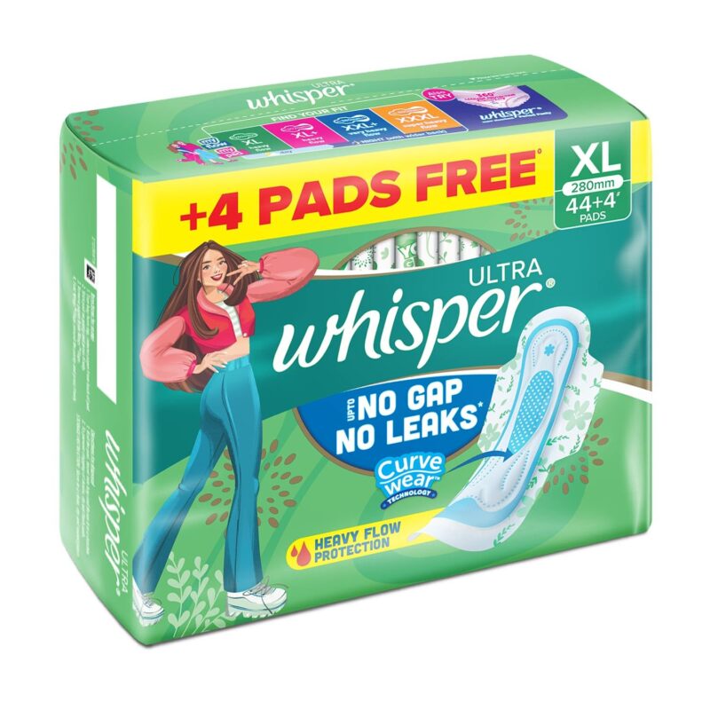 Whisper Ultra Upto No Gap No Leaks Sanitary Pads, 48 XL Pads, For Heavy Flow Protection, With CURVEWEAR™ Technology, Cotton Like Softness, Disposable Wrapper, Locks Odour & Wetness - Image 3