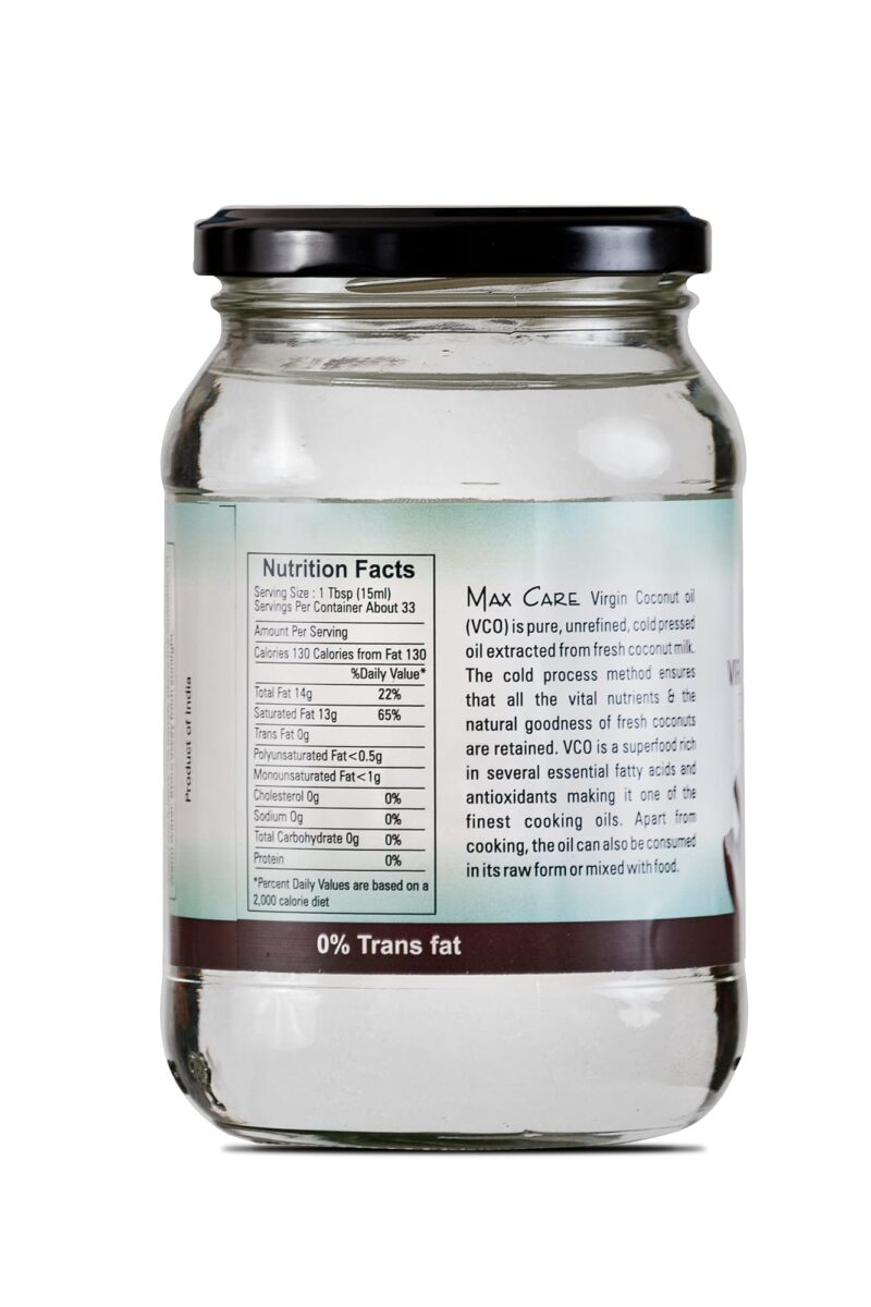 Max Care Virgin Coconut Oil (Cold Pressed) 500Ml Glass Jar - Image 2