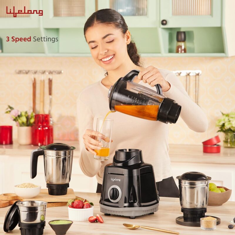 Lifelong Juicer Mixer Grinder for Kitchen - 4 Jars 750 Watt Mixie - Juicer with Fruit Filter, Grinding Jar, Chutney Jar & Liquidizing Jar used as Wet Grinder & Blender - Stainless Steel Blades(LLMG75) - Image 5