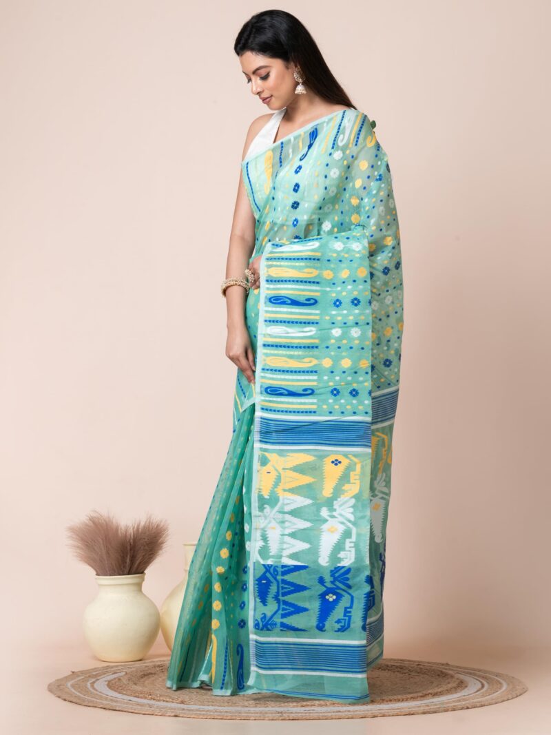 Aishwarya Sarees Women's Jamdani Cotton Sarees For Women Soft Dhakai Jamdani Bengal Pure Handloom Saree for Women. dhakai jamdani sarees for women (Sea Green) - Image 5