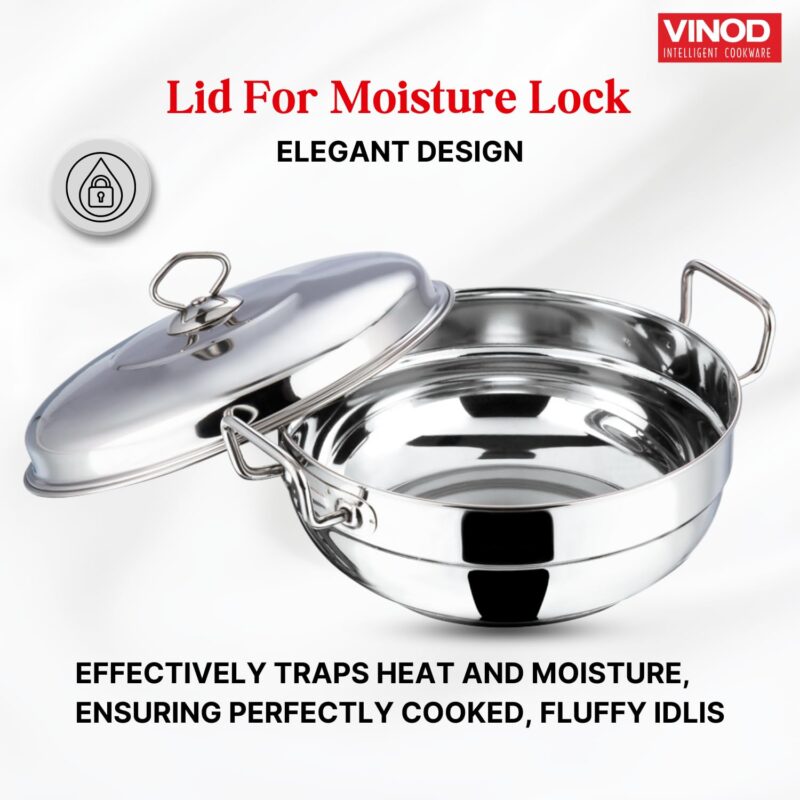 Vinod Stainless Steel Deluxe Multi Kadai with 6 Plates - 26cm, 2 Idli, 2 Dhokla,1 Patra and 1 Mini Idli Plate | Dhokla and Momos Steamer, Maker,Induction Friendly - Image 5