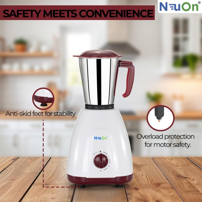 neuon Elite 500 Watt Mixer grinder for Kitchen with 3 Jars Countertop Blender with 3 Speed Levels Stainless Steel Blade Multipurpose Grinding Wet & Dry Masala Chutney and Smoothie - Image 4