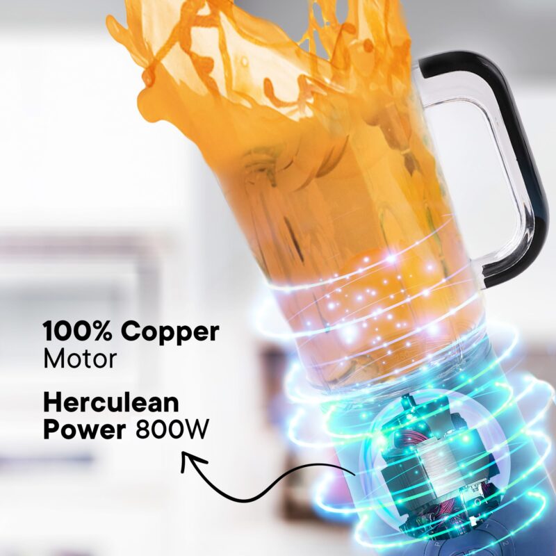 FUMATO 800W Nutri Blender- 3 Jars, 2 Stainless Steel Blades, 100% Pure Copper Motor, 2200 RPM, 2 Speed Modes, Pulse Function & 1 Year Warranty | Smoothie, Juices, Shakes, Purees & Grind Spices- Blue - Image 7