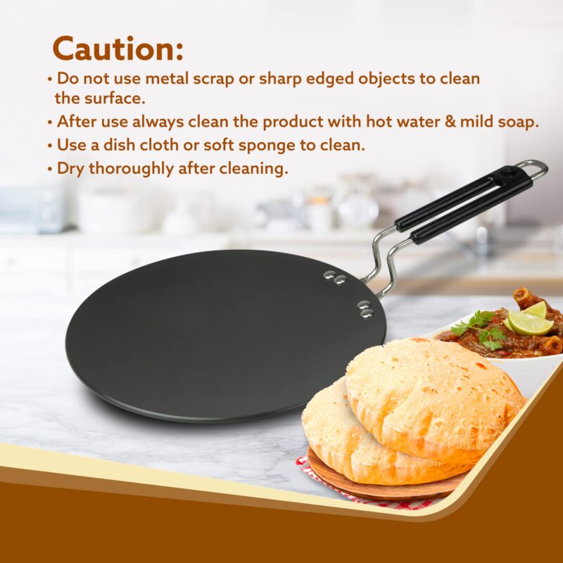 AGARO Elite Hard Anodised Tawa for Kitchen, 25 cm Diameter Tawa for Roti, Chapati, Paratha, Riveted Handle, 4 mm Thick Base for Uniform Heating, Gas Oven Compatible, Cooking, Cookware - Image 3