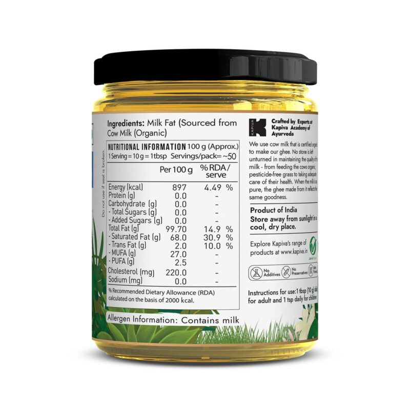 Kapiva 100% Organic Ghee - Good Fats For Healthy Heart - Keto Diet Friendly, 500 Ml - Image 3