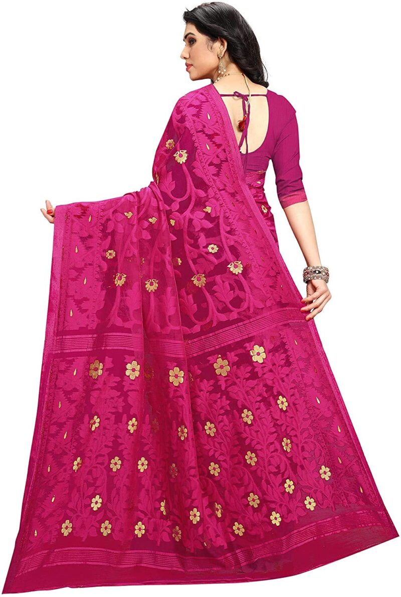Aishwarya Sarees Women's Jamdani Jute Cotton Saree With Blouse Piece (AS - SOFT DHAKAI NEW -1_Pink) - Image 5