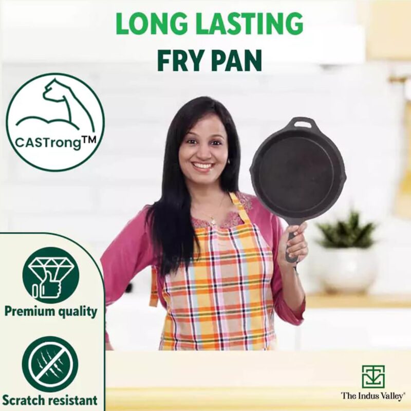 The Indus Valley Pre-Seasoned Cast Iron Fry Pan/Skillet With Silicone Grip|Medium 25Cm/10 Inch, 1.6Ltr, 2.4Kg|Induction Friendly|Nonstick Fry Pan, 100% Pure & Toxin Free, No Chemical Coating, Black - Image 4