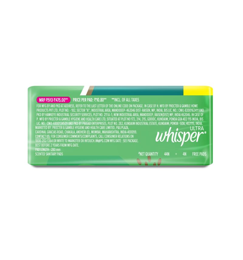 Whisper Ultra Upto No Gap No Leaks Sanitary Pads, 48 XL Pads, For Heavy Flow Protection, With CURVEWEAR™ Technology, Cotton Like Softness, Disposable Wrapper, Locks Odour & Wetness - Image 2