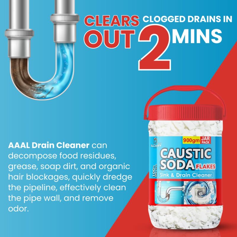 AAAL Caustic Soda Flakes 900gm (SUPER JAR PACK) Chimney Cleaner, Pure & Powerful Drain Cleaner - Image 5