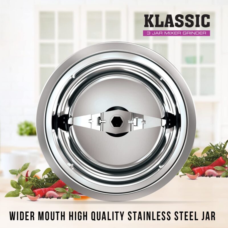 Havells Klassic 750 watts 3 Jar Mixer Grinder with 304 SS Blades, Large Size SS Jars, Break Resistant Polycarbonate Transparent Jar Lids With Twist & Lock Mechanism - Image 5