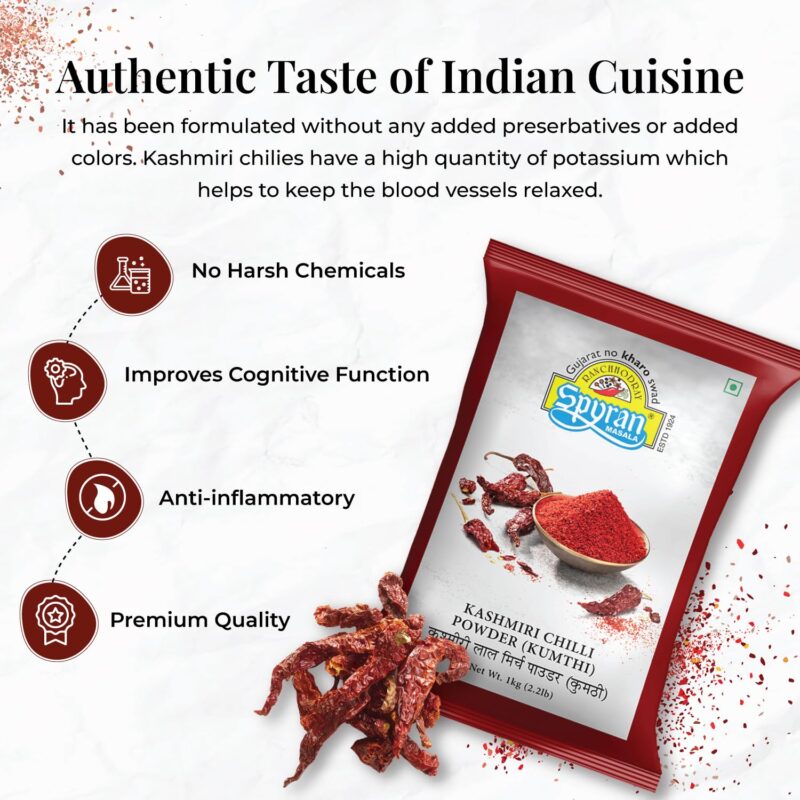 Spyran Kashmiri Red Chilli Powder, Lal Marchu Powder, 100% Natural and No Preservatives & Color 1kg - Image 5